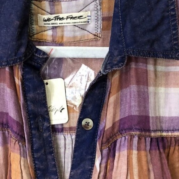 FREE PEOPLE NWT Oversized Olivia Plaid 100% Cotton Flannel Button Down Top - Picture 9 of 12